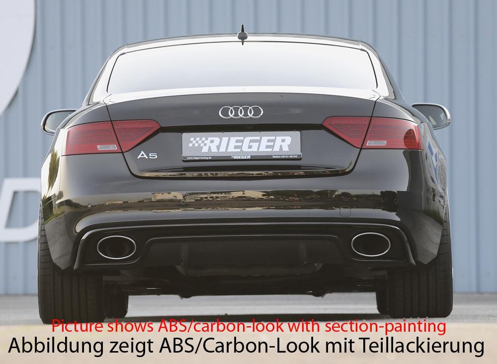 Audi A5 (B8/B81) Rieger Heckeinsatz für Endrohrblende li. u. re. (185x120mm oval), ABS, schwarz glänzend, für Fzg. mit S-Line Exterieur,
inkl. Montagezubehör, Gutachten
