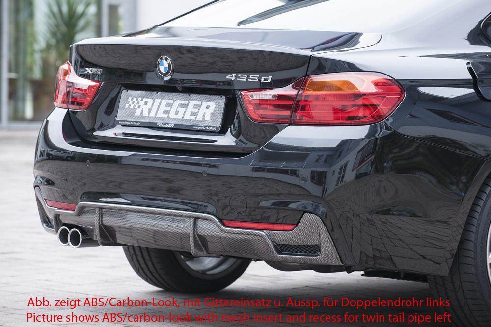 BMW 4er F32 (3C) Rieger Heckeinsatz nur für M-Paket-Heckschürze für orig. Endrohr li., ABS, schwarz glänzend, für Fzg. mit M-Technik,
inkl. Montagezubehör, Gutachten