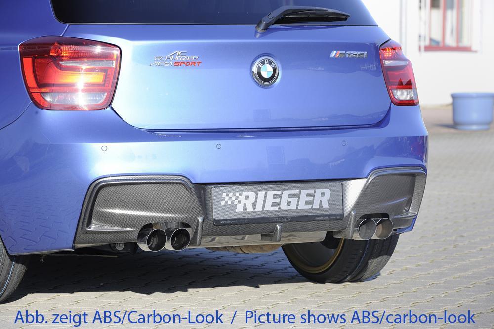 BMW 1er F20 (1K4) Rieger Heckeinsatz nur für M-Paket-Heckschürze für Doppelendrohr li. u. re., (4x80mm ø), ABS, schwarz glänzend, für Fzg. mit M-Technik,
inkl. Montagezubehör, Gutachten
