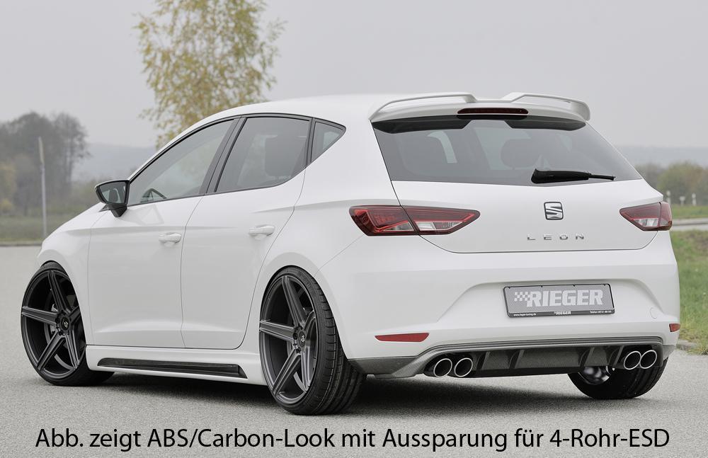 Seat Leon (5F) Rieger Heckschürzenansatz für Doppelendrohr mittig, ABS, schwarz glänzend,
inkl. Montagezubehör, Gutachten