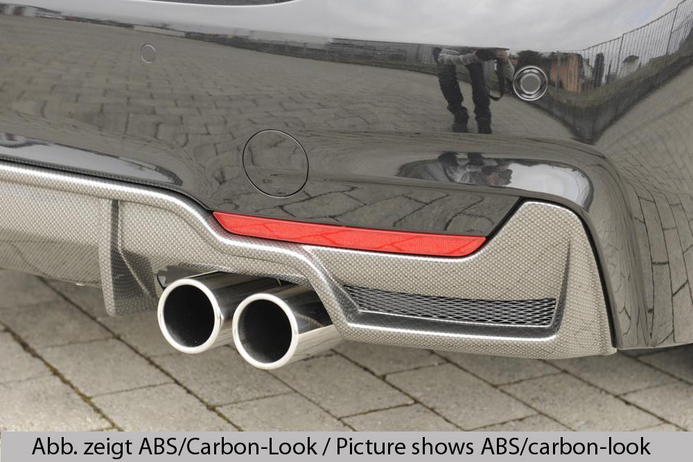 BMW 4er F32 (3C) Rieger Heckeinsatz nur für M-Paket-Heckschürze mit Gittereinsatz li./re., für Doppelendrohr li. u. re. (435i-/440i-Look), (4x80mm ø), ABS, schwarz glänzend, für Fzg. mit M-Technik,
inkl. Alugitter, Montagezubehör, Gutachten