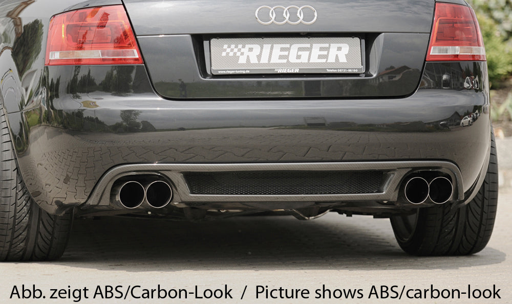 Audi A4 (8H) Rieger Heckeinsatz (GBL-55270) für Doppelendrohr li. u. re., (4x90mm ø), ABS, schwarz glänzend,
inkl. Alugit...