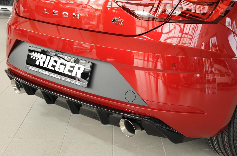 Seat Leon FR (5F) Rieger Heckeinsatz für Sportendrohr li. u. re., (100mm ø), ABS, schwarz glänzend,
inkl. Montagezubehör, Gutachten