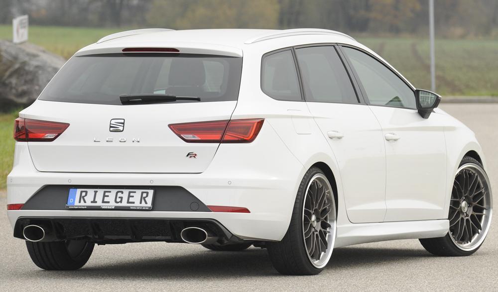 Seat Leon FR (5F) Rieger Heckeinsatz für Fzg. ohne Anhängekupplung für Sportendrohr li. u. re., (152x95mm oval), ABS, schwarz glänzend,
inkl. Montagezubehör, Gutachten