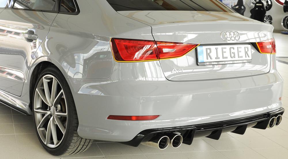 Audi A3 (8V) Rieger Heckeinsatz für Doppelendrohr li. u. re., (4x90mm ø), ABS, schwarz glänzend, für Fzg. mit S-Line Exterieur,
inkl. Montagezubehör, Gutachten