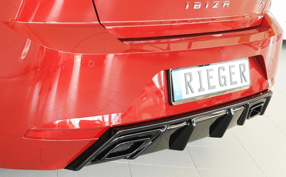 Seat Ibiza (KJ) Rieger Heckeinsatz für orig. ESD ABS, schwarz glänzend,
inkl. Alugitter, Montagezubehör, Gutachten