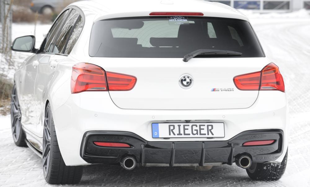 BMW 1er F20 (1K4) Rieger Heckeinsatz nur für M-Paket-Heckschürze, nur M135i / M140i für orig. Endrohr li. u. re. (M135i-/M140i-Look), ABS, schwarz glänzend, für Fzg. mit M-Technik,
inkl. Montagezubehör, Gutachten