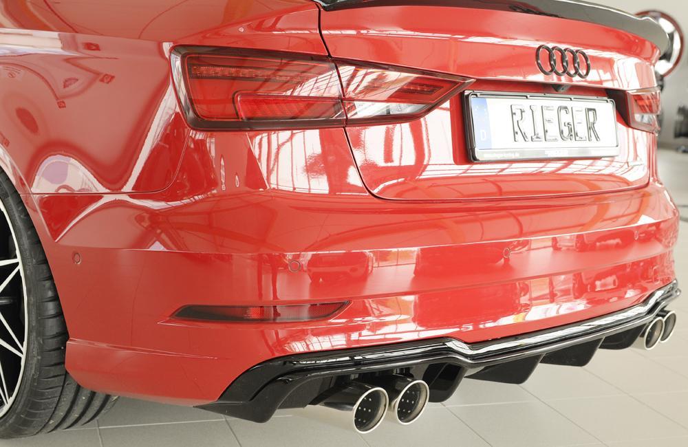 Audi A3 (8V) Rieger Heckeinsatz für Sportendrohr li. u. re., (4x90mm ø), ABS, schwarz glänzend, für Fzg. mit S-Line Exterieur,
inkl. Montagezubehör, Gutachten