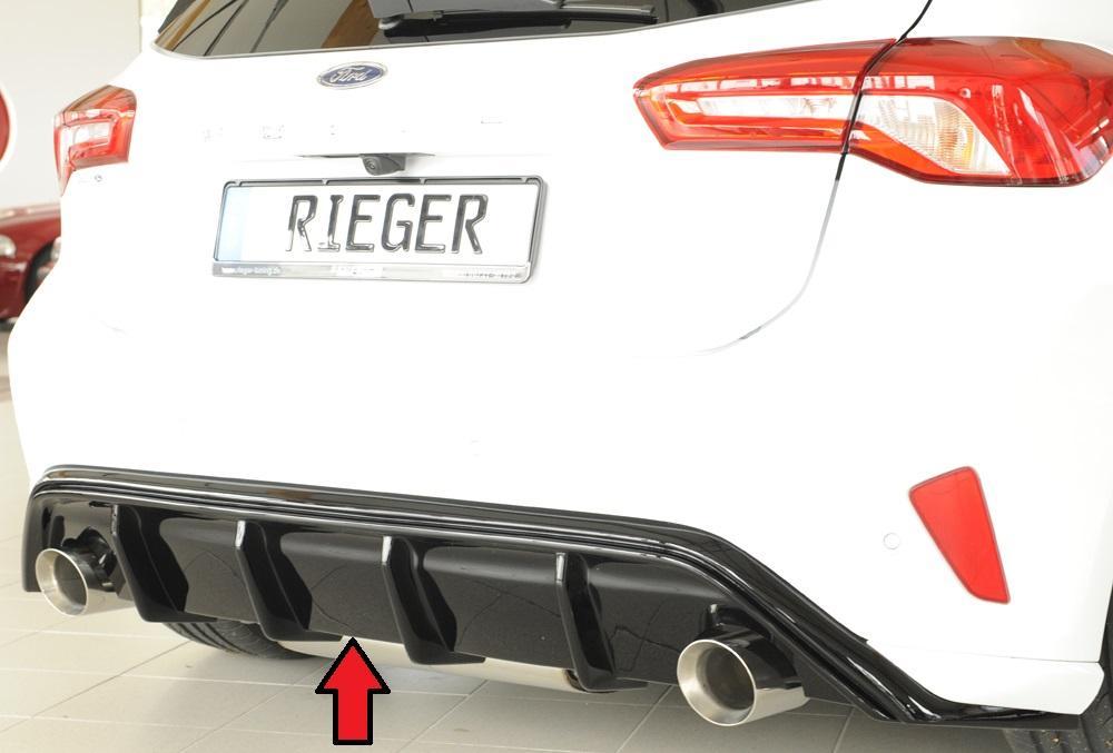 Ford Focus 4 (DEH) Rieger Heckeinsatz für Endrohr li. u. re., (100mm ø), ABS, schwarz glänzend, für Fzg. mit ST-Line,
inkl. Montagezubehör, Gutachten