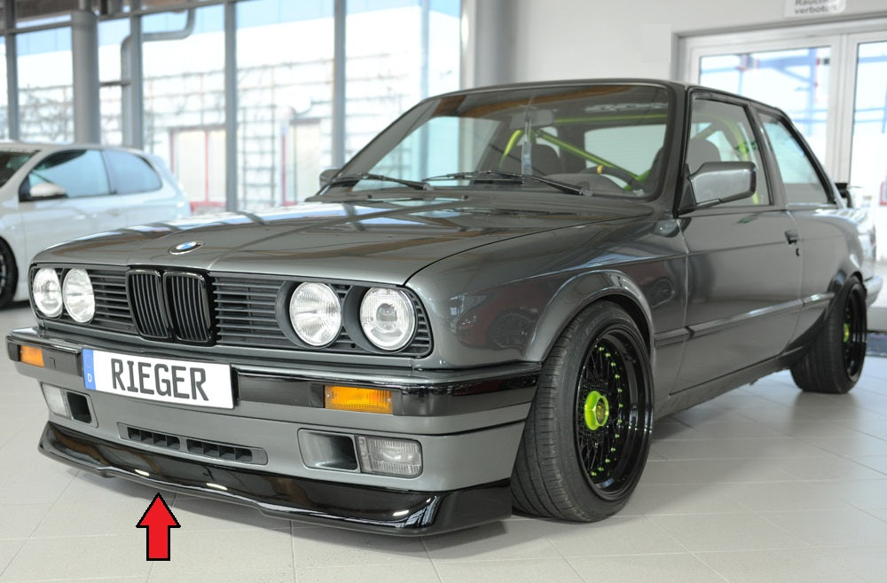 BMW 3er E30 Rieger Spoilerlippe (GBL-38011) ABS, schwarz glänzend,
inkl. Gutachten, Montagezubehör