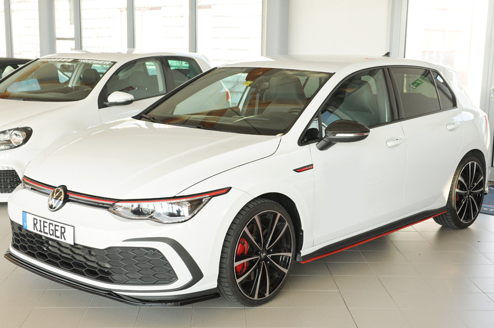 VW Golf 8 GTI Rieger Spoilerschwert nur für GTI / GTD / GTE für orig. Frontschürze, ABS, schwarz glänzend,
inkl. Montagez...