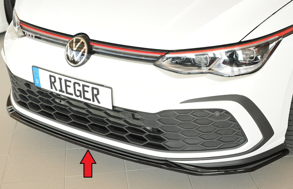 VW Golf 8 GTI Rieger Spoilerschwert nur für GTI / GTD / GTE für orig. Frontschürze, ABS, schwarz glänzend, 
inkl. Montagez...