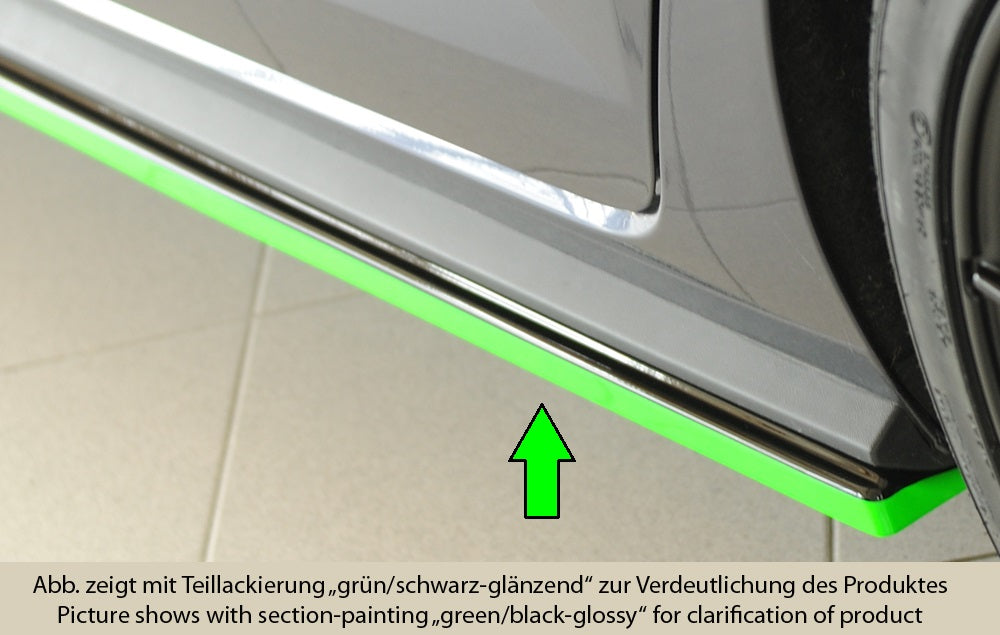 VW Polo (AW) R-Line Rieger Seitenschwelleransatz links, für orig. Seitenschweller, ABS, schwarz glänzend, 
inkl. Montagezu...