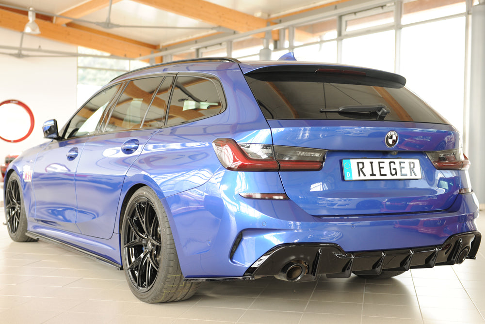 BMW 3er G21 (G3K) Rieger Heckeinsatz (für Fzg. mit AHK) für orig. Endrohr li. u. re., (90mm ø), ABS, schwarz glänzend, fü...