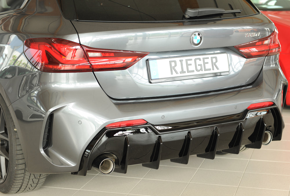 BMW 1er F40 (F1H) Rieger Heckeinsatz für orig. Endrohr li. u. re., (90mm ø), ABS, schwarz glänzend, für Fzg. mit M-Sport-...