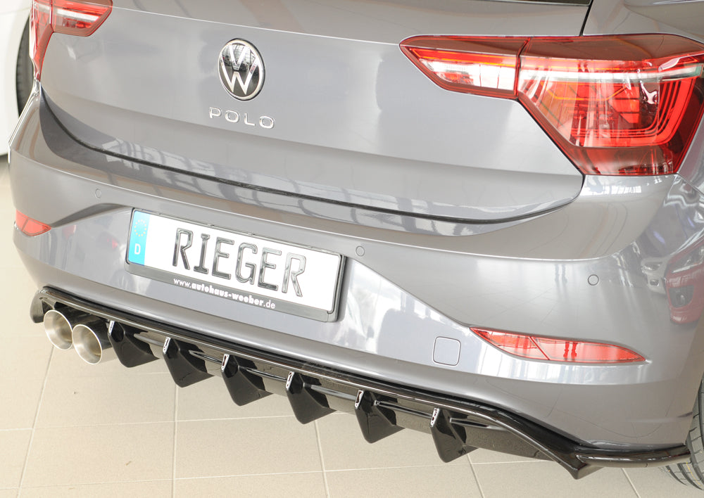 VW Polo (AW) GTI Rieger Heckeinsatz für Doppelendrohr li., ABS, schwarz glänzend,
inkl. Montagezubehör, Gutachten