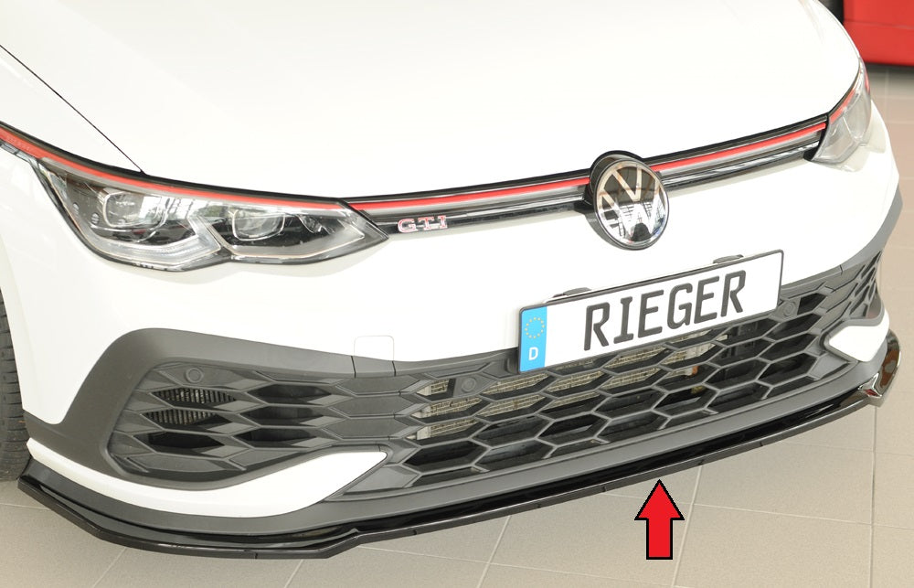 VW Golf 8 GTI Clubsport Rieger Spoilerschwert nur für GTI Clubsport für orig. Frontschürze, ABS, schwarz glänzend, 
inkl. ...