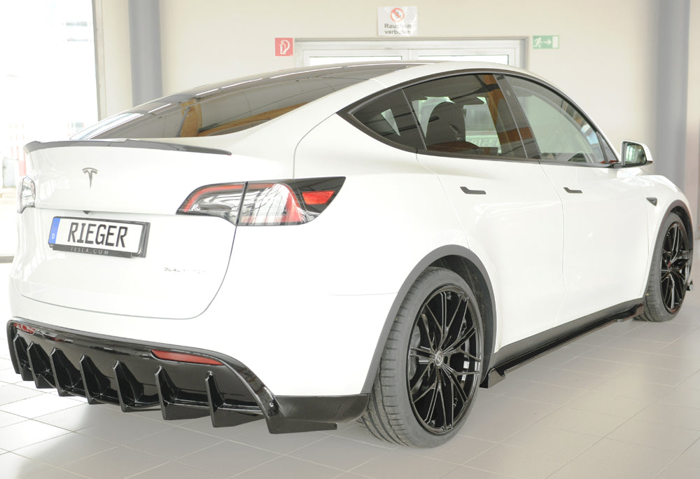 Tesla Model Y (003) Rieger Heckeinsatz für orig. Heckschürze, ABS, schwarz glänzend, für Fzg. ohne Anhängekupplung,
inkl...
