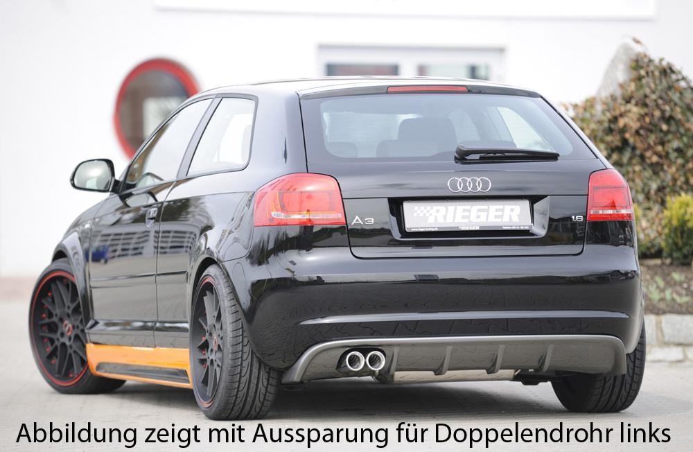 Audi A3 (8P) Rieger Heckeinsatz für Sportendrohr li. u. re., (4x76mm ø), ABS, Carbon-Look, für Fzg. mit S-Line Exterieur und ohne S-Line Exterieur,
inkl. Montagezubehör, Gutachten
