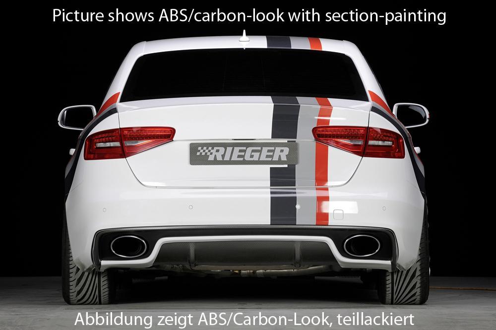 Audi A4 (B8/B81) Rieger Heckeinsatz für Endrohrblende li. u. re. (185x120mm oval), ABS, Carbon-Look, für Fzg. mit S-Line Exterieur,
inkl. Montagezubehör, Gutachten