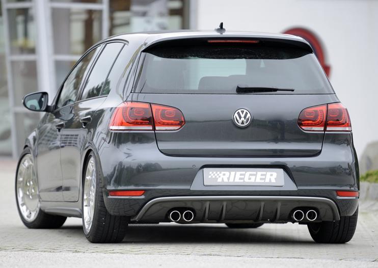 VW Golf 6 Rieger Heckeinsatz mit 2 Doppelfinnen für Doppelendrohr li. u. re., ABS, Carbon-Look,
inkl. Montagezubehör, Gutachten
