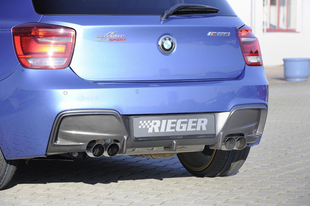 BMW 1er F20 (1K4) Rieger Heckeinsatz nur für M-Paket-Heckschürze für Doppelendrohr li. u. re., (4x80mm ø), ABS, Carbon-Look, für Fzg. mit M-Technik,
inkl. Montagezubehör, Gutachten