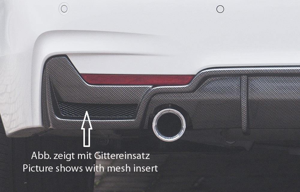BMW 4er F32 (3C) Rieger Heckeinsatz (nur 435i) nur für M-Paket-Heckschürze für orig. Endrohr li. u. re. (435i-/440i-Look), ABS, Carbon-Look, für Fzg. mit M-Technik,
inkl. Montagezubehör, Gutachten
