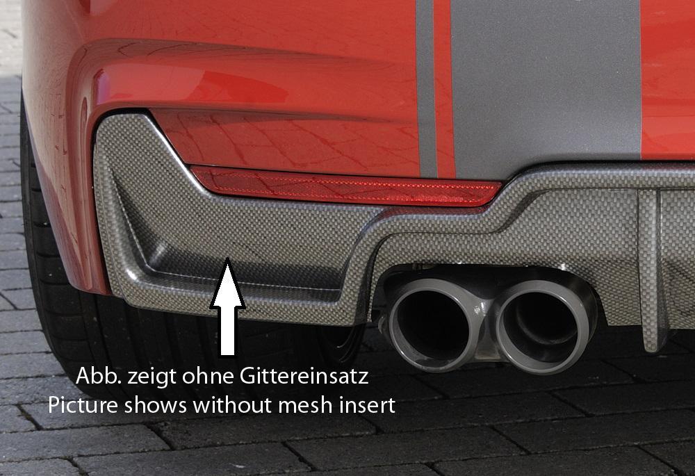 BMW 4er F32 (3C) Rieger Heckeinsatz nur für M-Paket-Heckschürze für Doppelendrohr li. u. re. (435i-/440i-Look), (4x80mm ø), ABS, Carbon-Look, für Fzg. mit M-Technik,
inkl. Montagezubehör, Gutachten