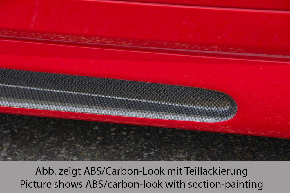 Opel Astra G Rieger Seitenschweller mit Ausschnitt links, mit Schacht, mit Ausschnitt, ABS, Carbon-Look,
inkl. Alugitter, Gutachten, Montagezubehör