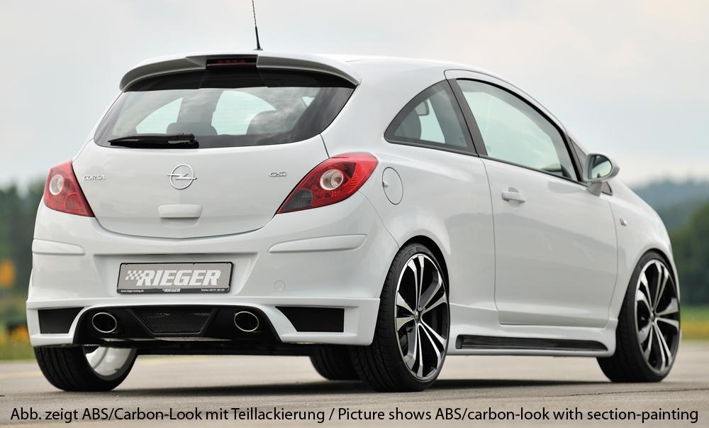 Opel Corsa D Rieger Heckschürzenansatz für Endrohr li. u. re., ABS, Carbon-Look,
inkl. Montagezubehör, Alugitter