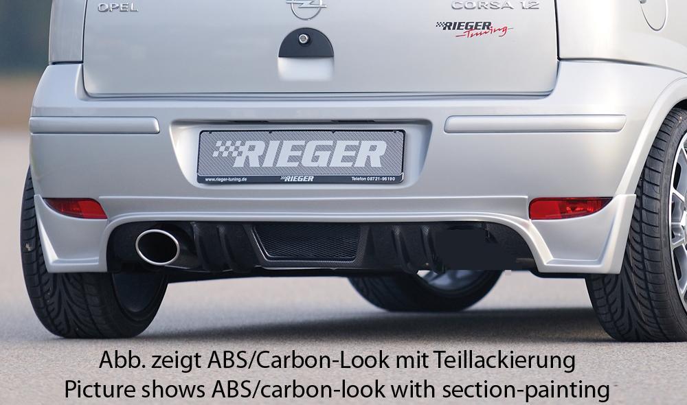Opel Corsa C Rieger Heckschürzenansatz für Faceliftmodelle! für Doppelendrohr li., ABS, Carbon-Look,
inkl. ABE, Alugitter, Montagezubehör, Gutachten