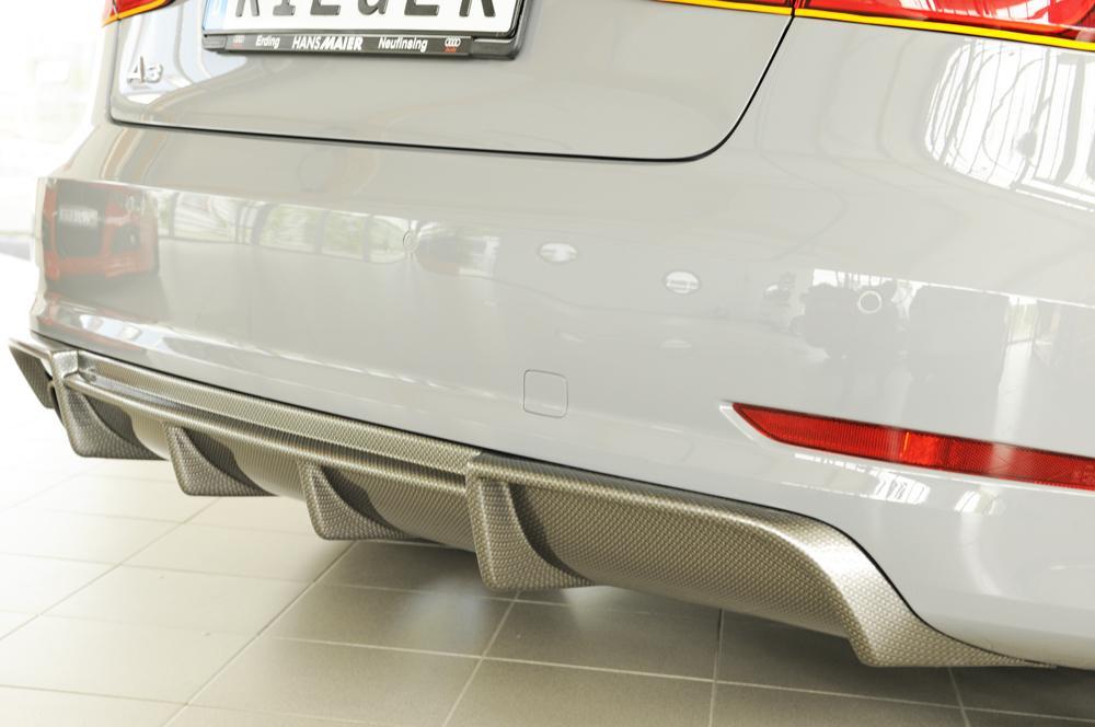 Audi A3 (8V) Rieger Heckeinsatz für Doppelendrohr li., ABS, Carbon-Look, für Fzg. mit S-Line Exterieur,
inkl. Montagezubehör, Gutachten
