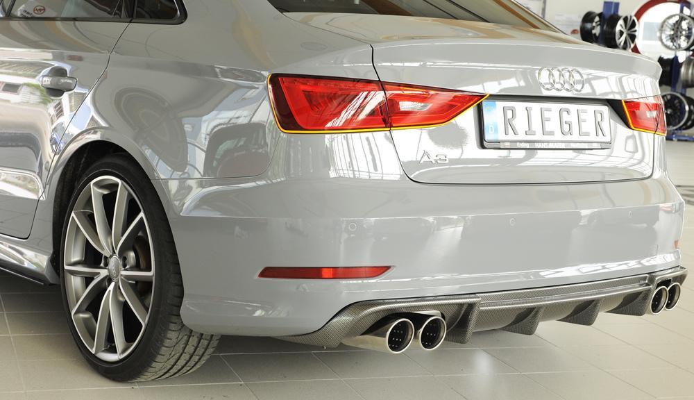 Audi A3 (8V) Rieger Heckeinsatz für Doppelendrohr li. u. re., (4x90mm ø), ABS, Carbon-Look, für Fzg. mit S-Line Exterieur,
inkl. Montagezubehör, Gutachten