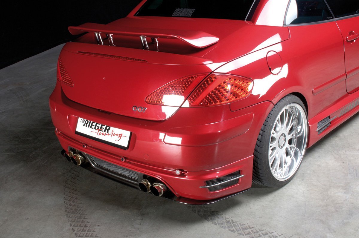 Peugeot 307 Rieger Heckansatz --> nur für Cabrio und für 4-Rohr-Anlagen! ABS, Carbon-Look,
inkl. Alugitter, Gutachten, Montagezubehör