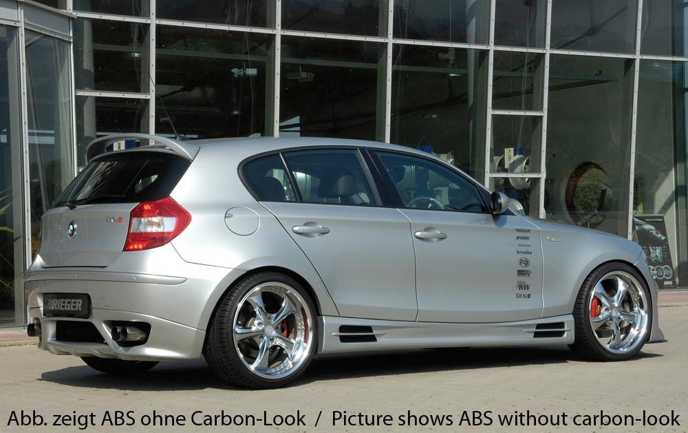 BMW 1er E87 (187 / 1K2/1K4) Rieger Seitenschweller mit 2 Ausschnitten links, mit Schacht, ABS, Carbon-Look,
inkl. Alugitter, Gutachten, Montagezubehör