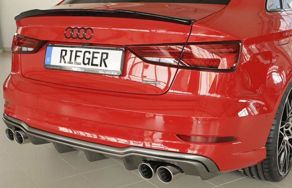 Audi A3 (8V) Rieger Heckeinsatz für Sportendrohr li. u. re., (4x90mm ø), ABS, Carbon-Look, für Fzg. mit S-Line Exterieur,
inkl. Montagezubehör, Gutachten