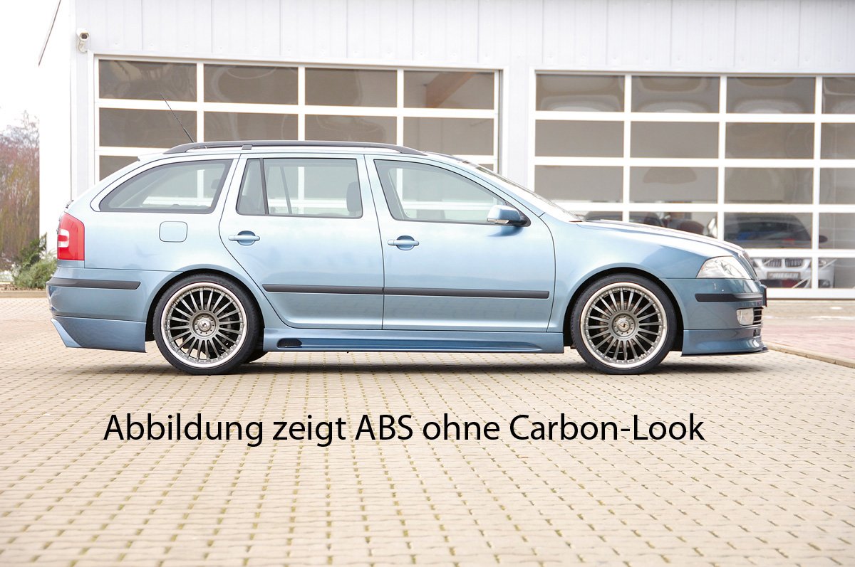 Skoda Octavia (1Z) Rieger Seitenschweller links, mit Schacht, mit Ausschnitt, ABS, Carbon-Look,
inkl. Montagezubehör, Alugitter, Gutachten