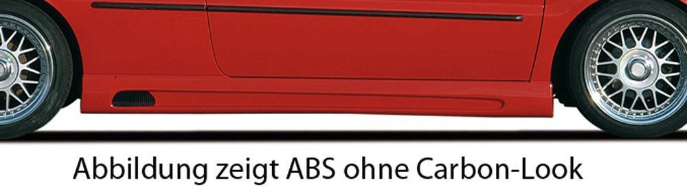 VW Polo 4 (6N) Rieger Seitenschweller -> auch Polo 4 (6N2) rechts, mit Schacht, mit Ausschnitt, ABS, Carbon-Look,
inkl. Alugitter, Gutachten, Montagezubehör