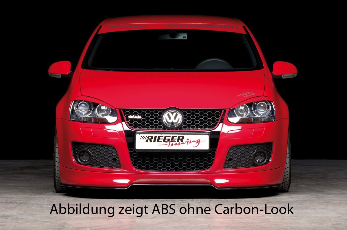 VW Golf 5 Rieger Spoilerschwert für Spoilerlippe 59400 (nur GTI/GT) gekantete Version, für Spoilerlippe, ABS, Carbon-Look,
inkl. Montagezubehör, ABE
