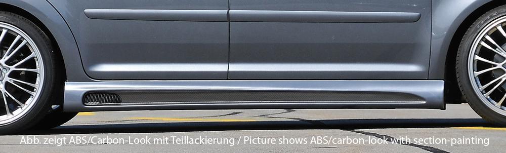 VW Touran (1T) Rieger Seitenschweller rechts, mit Schacht, mit Ausschnitt, ABS, Carbon-Look,
inkl. Alugitter, Montagezubehör, Gutachten