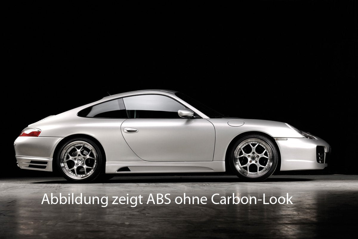 Porsche 911 (Typ 996) Rieger Seitenschweller rechts, mit Schacht, mit Ausschnitt, ABS, Carbon-Look,
inkl. Alugitter, Montagezubehör, Gutachten