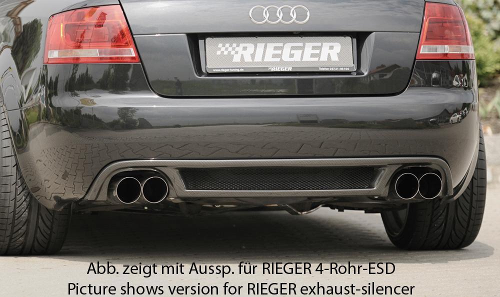 Audi A4 (8H) Rieger Heckeinsatz für Sportendrohr li. u. re., (140x90mm oval), ABS, Carbon-Look,
inkl. Alugitter, Montagezubehör, Gutachten