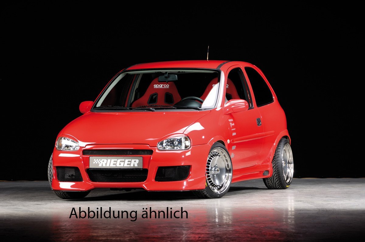 Opel Corsa B Rieger Seitenschweller links, mit Schacht, mit Ausschnitt, ABS, Carbon-Look,
Alugitter, Montagezubehör, Gutachten