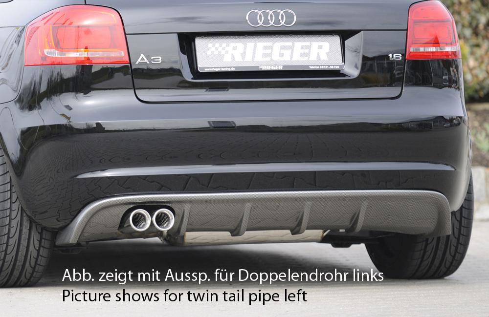 Audi A3 (8P) Rieger Heckeinsatz für orig. Endrohr li., ABS, Carbon-Look, für Fzg. mit S-Line Exterieur und ohne S-Line Exterieur,
inkl. Montagezubehör, Gutachten