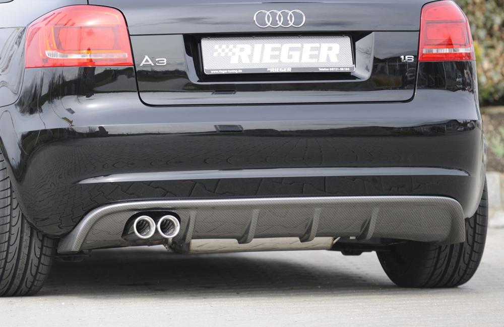 Audi A3 (8P) Rieger Heckeinsatz für Doppelendrohr li., (2x76mm ø), ABS, Carbon-Look, für Fzg. mit S-Line Exterieur und ohne S-Line Exterieur,
inkl. Montagezubehör, Gutachten