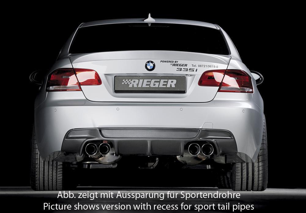 BMW 3er E92 Rieger Heckeinsatz Nur für 335i / 335d für orig. Endrohr li. u. re., ABS, Carbon-Look, für Fzg. mit M-Technik,
inkl. Montagezubehör, Gutachten