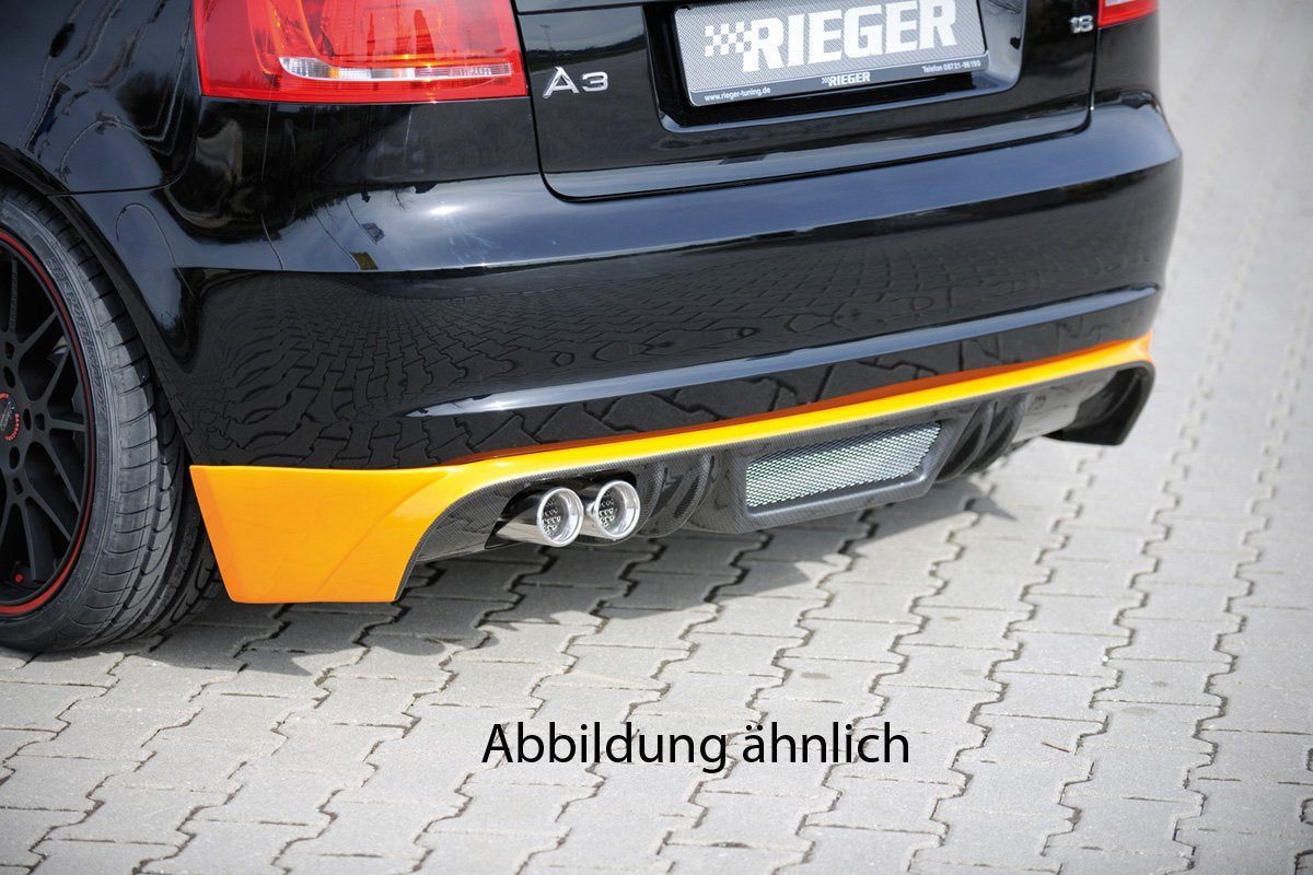 Audi A3 (8P) Rieger Heckschürzenansatz für orig. Doppelendrohr li, ABS, Carbon-Look,
inkl. Alugitter, Montagezubehör, Gutachten