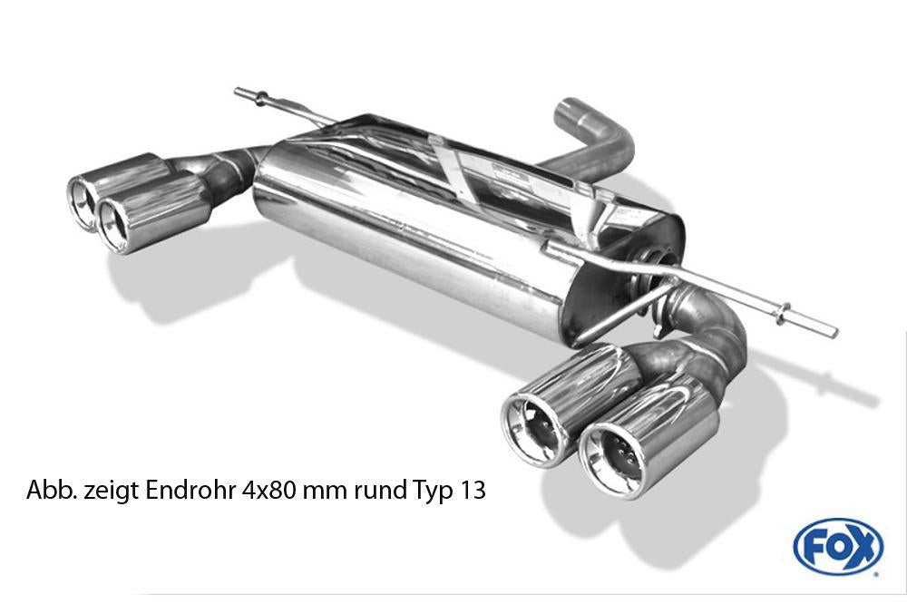 VW Golf 5 Rieger ESD, Golf 5, li./re, 4x76mm, Typ 12 1.4l 55/66kW, 1.6l 75/85kW, 2.0l FSI 110kW........ links, rechts, 4x76mm, seitl. versetzt, mit Prägung, für RIEGER-Heckansatz, Edelstahl,
inkl. Gutachten