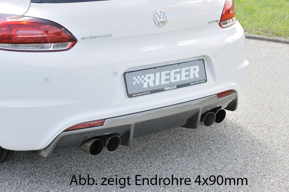 VW Scirocco 3 (13) Rieger ESD, 4x76mm Typ 14, ohne Siebrohreinsatz VW Scirocco 1.4l TSI 90/118kW 2x76mm, links, rechts, seitl. versetzt, mit Prägung, ohne Siebrohr, für RIEGER Heckansatz u. -einsatz, Edelstahl,
inkl. Gutachten