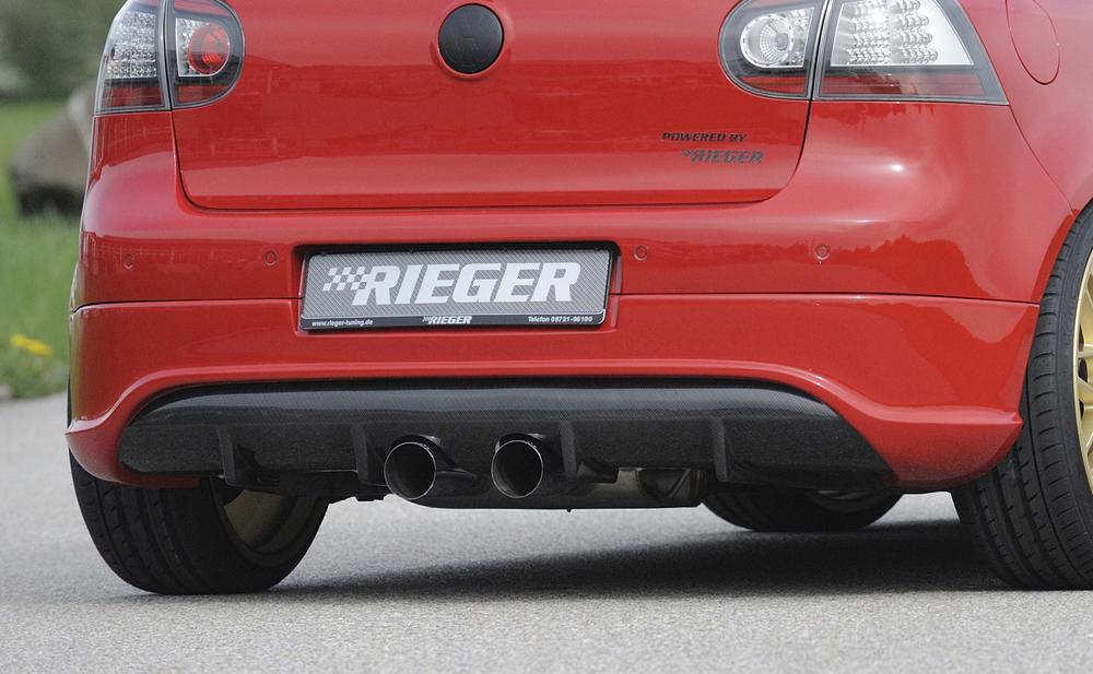 VW Golf 5 Fox ESD Golf V, ø55mm, 2x90mm Typ16 mittig R32-Look 1.4l TSI 90/103/125kW mittig, 2x90mm, für RIEGER-Heckansatz, Edelstahl,
inkl. Montagezubehör, Gutachten